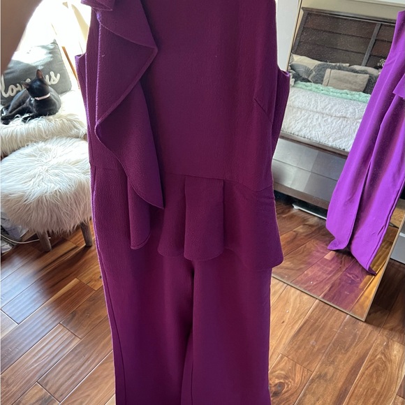 Black Halo Purple Ruffle Peplum Wide-Leg Jumpsuit - Picture 7 of 9